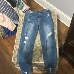 Blue Skinny Jeans with Distressed Details